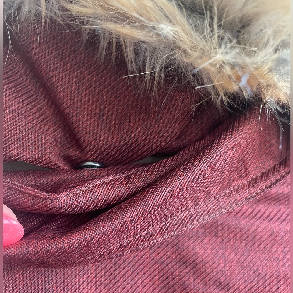 North Face Burgundy Boulevard Jacket Faux Fur Removeable Collar Hidden Zipper - Picture 10 of 13